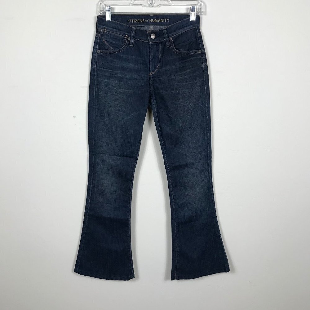 Citizens of Humanity denim jeans dark wash flare leg mid rise blue size 24
